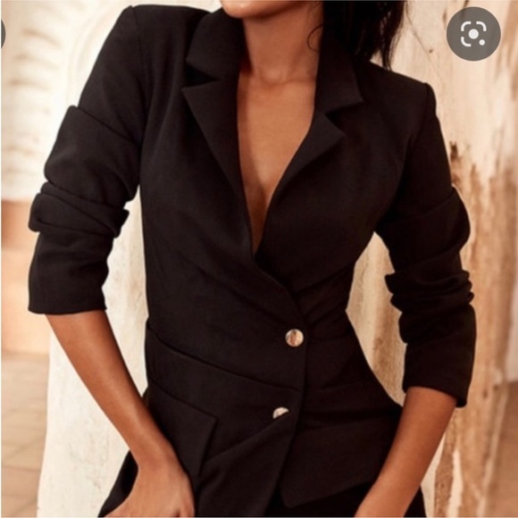 House of CB Jaimie Black Tuxedo Blazer Dress Plunge V Neck Mini - Picture 1 of 10